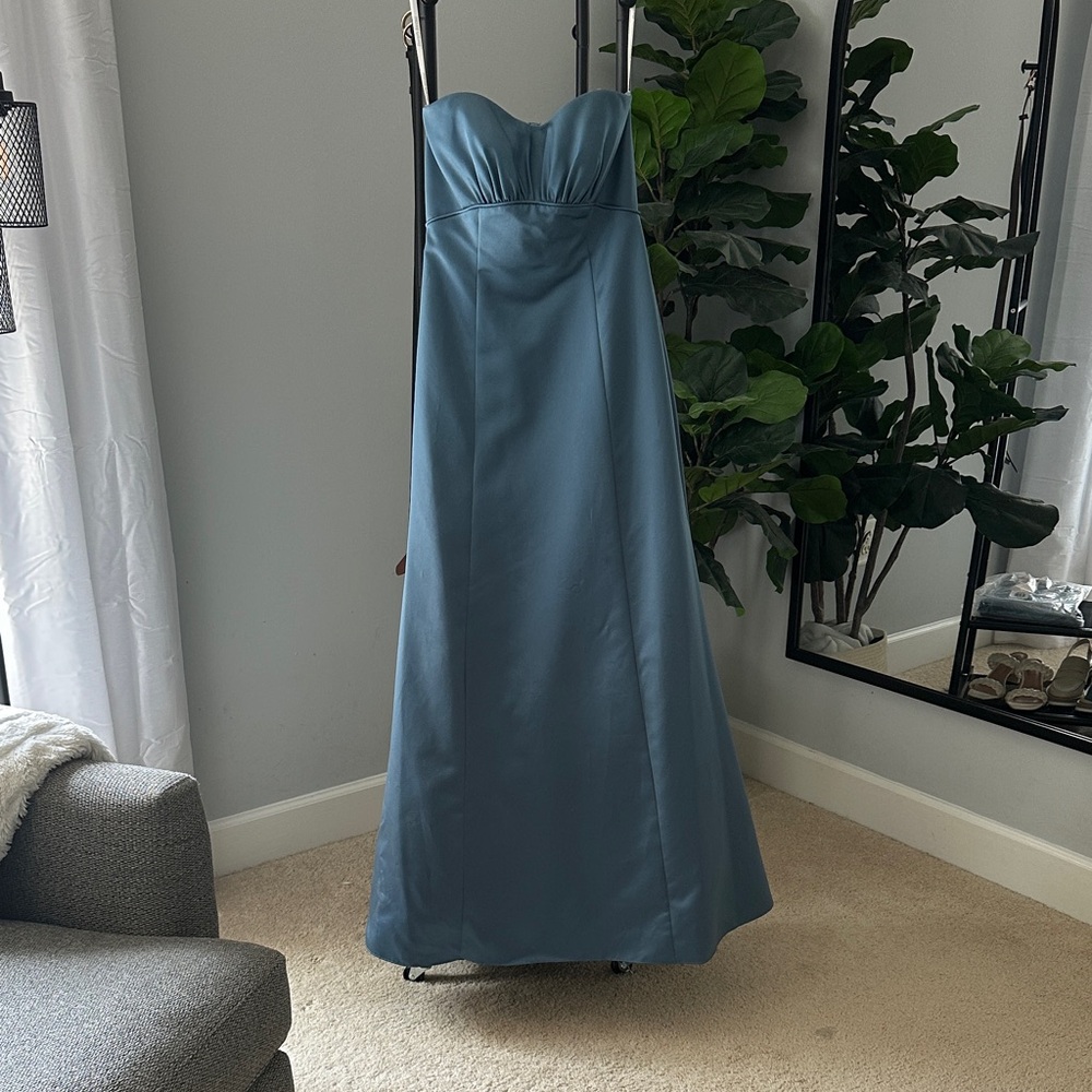 David's Bridal Strapless Blue Dress